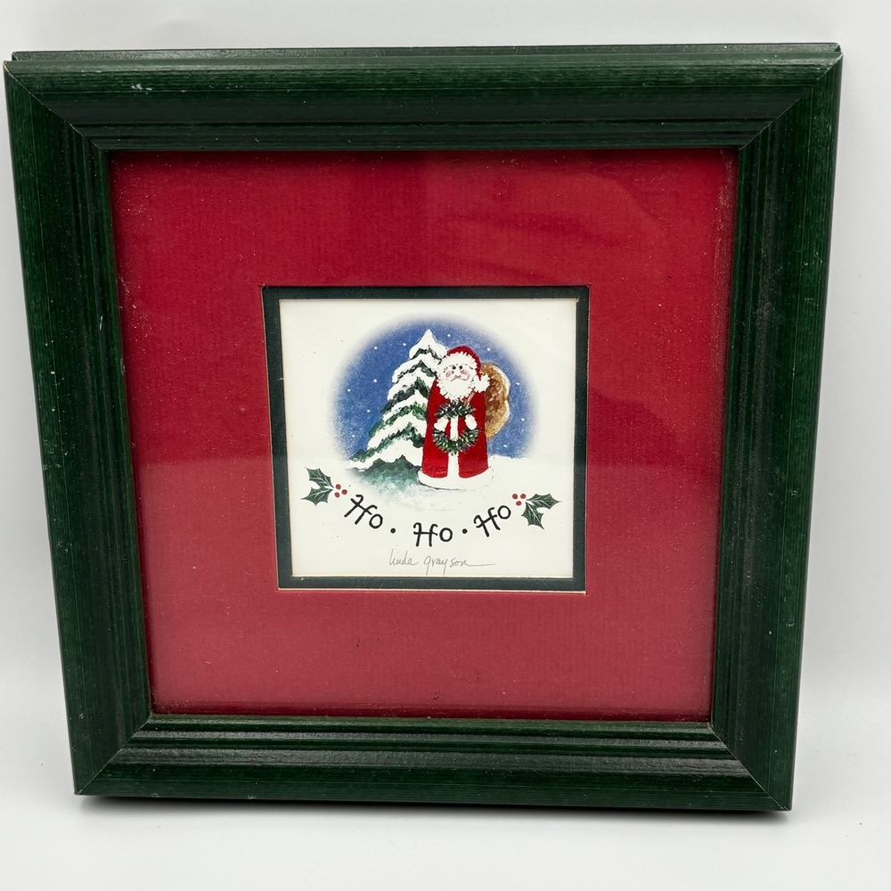 Linda Grayson Printwick Papers Ho Ho Ho Santa Framed Christmas Print 7x7 Green